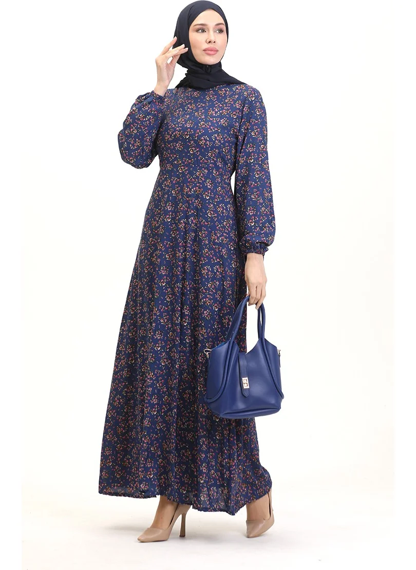 Sefa Merve Waist-Sit Viscose Dress 0524-02 Navy Blue