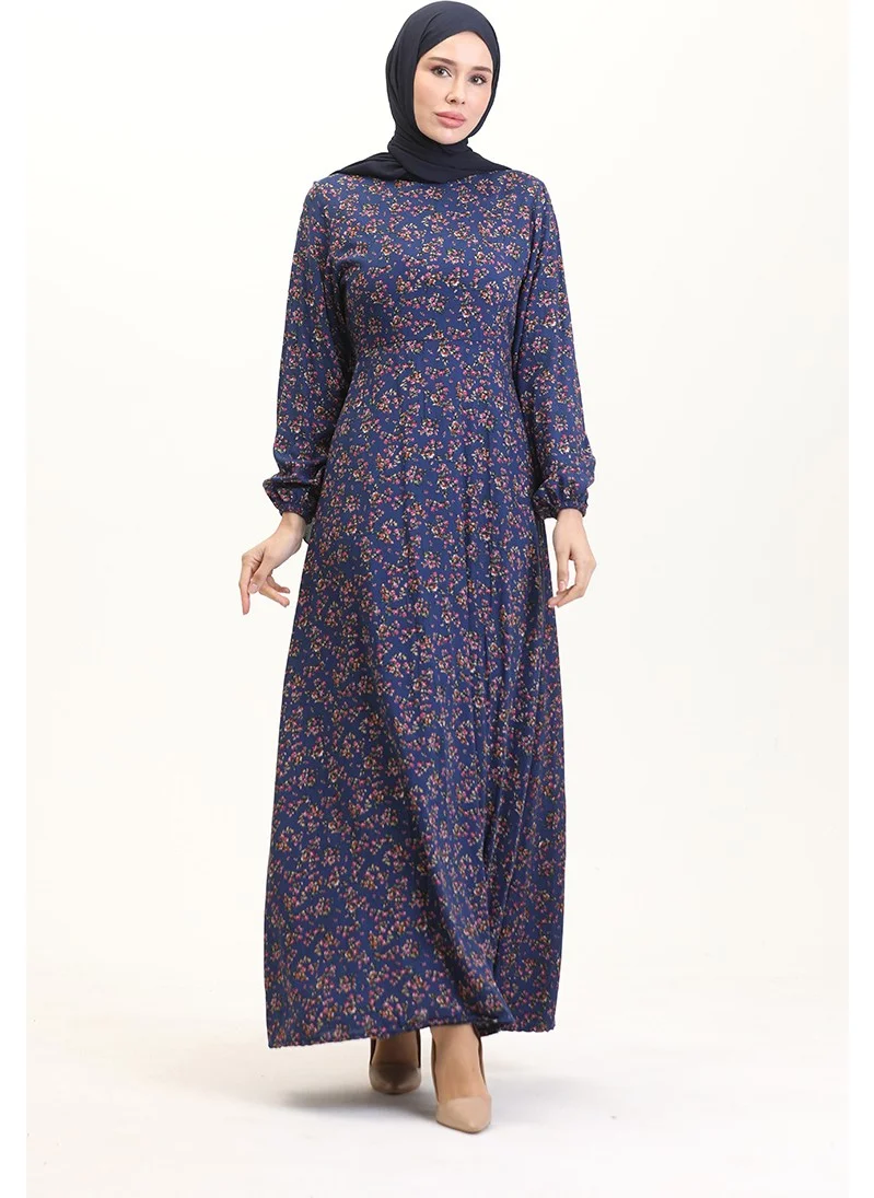 Sefa Merve Waist-Sit Viscose Dress 0524-02 Navy Blue