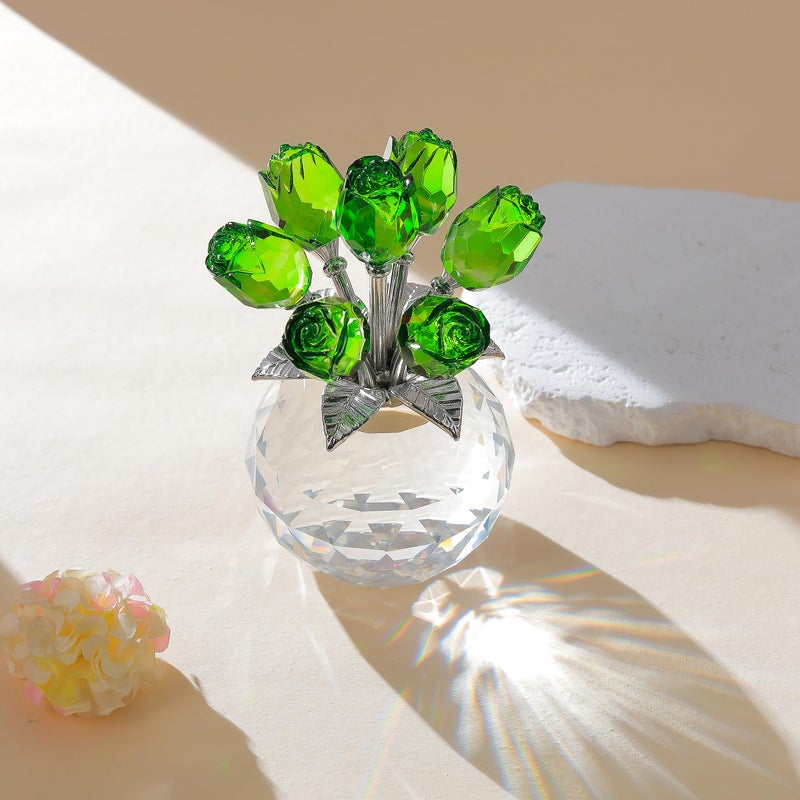 Movdyka Green Rose Flower Crystal Figurine with Vase  Bouquet Flowers Ornament Gifts for Wife Girlfriend Women   Handmade Crystal Flower Collectible Home Table Decor for Valentine's Day Wedding Anniversary - Image 5