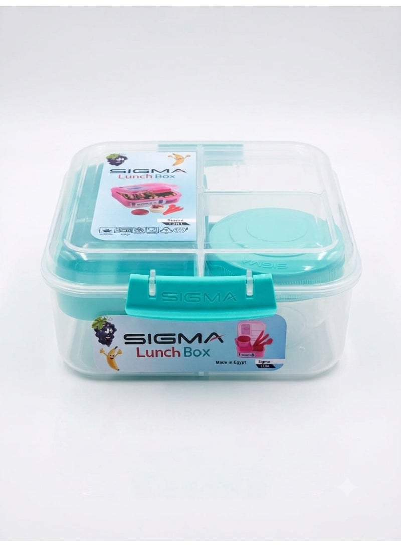 SIGMA Multi-Compartment Kids & Adults Lunch Box (1.25L) with Cutlery Set & Sauce Container –Mint - Image 1