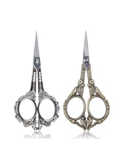 SYOSI 2 Pcs Eyebrow Scissors Vintage Stainless Steel Cuticle Precision Embroidery Scissors Beauty Grooming for Nail, Facial Hair, Eyebrow, Eyelash, Nose Hair, Moustache, Manicure Crochet Threading Tool  - Image 1