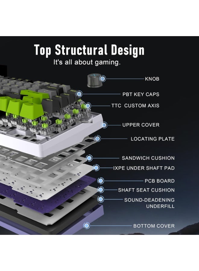 ZIPFORCE Wireless Mechanical Keyboard,81 Keys Hot Swappable Custom Keyboard with Knob,RGB Backlit,2.4GHz/USB-C/BT5.0 Mechanical Gaming Keyboards, PBT Keycaps, 100 Million Keystroke Lifespan - Image 2