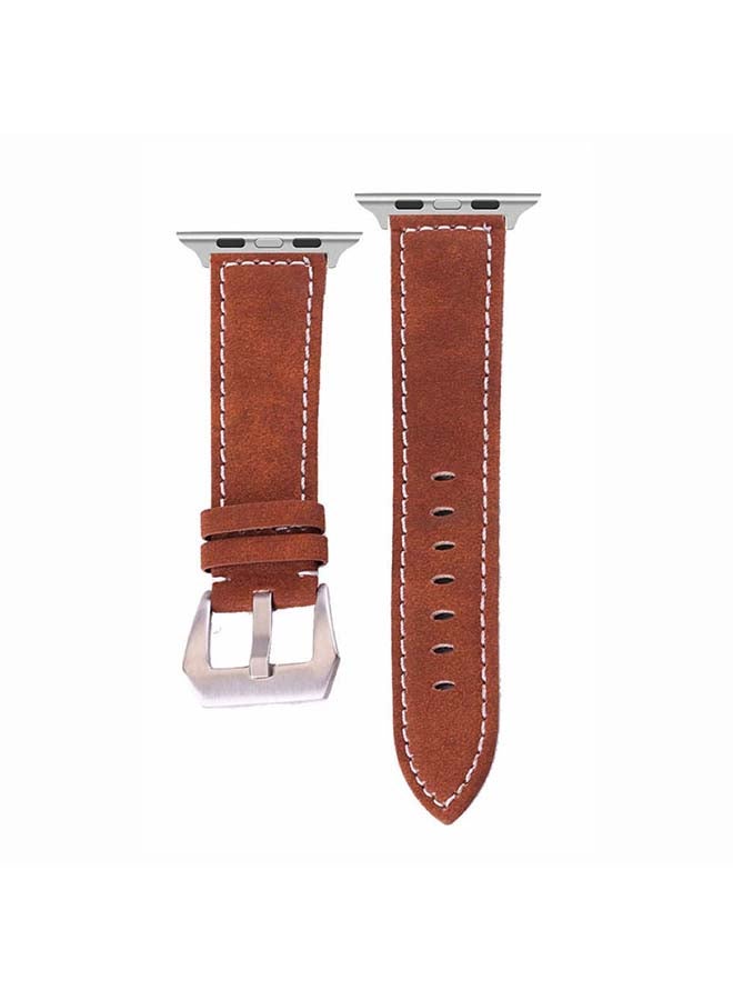 Perfii Vintage Washed Replacement Band For Apple Watch Series 6/SE/5/4/3/2/1 Yellowish Brown - Image 2