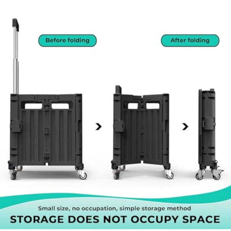 65L Foldable Utility Rolling Shopping Cart, Heavy Duty Rolling Grocery Cart on 4 Wheels, Portable Collapsible Shopping Cart with Telescoping Handle for Tourist Shopping Office Outdoor - Image 4