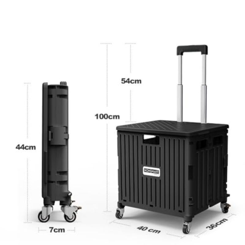 65L Foldable Utility Rolling Shopping Cart, Heavy Duty Rolling Grocery Cart on 4 Wheels, Portable Collapsible Shopping Cart with Telescoping Handle for Tourist Shopping Office Outdoor - Image 2
