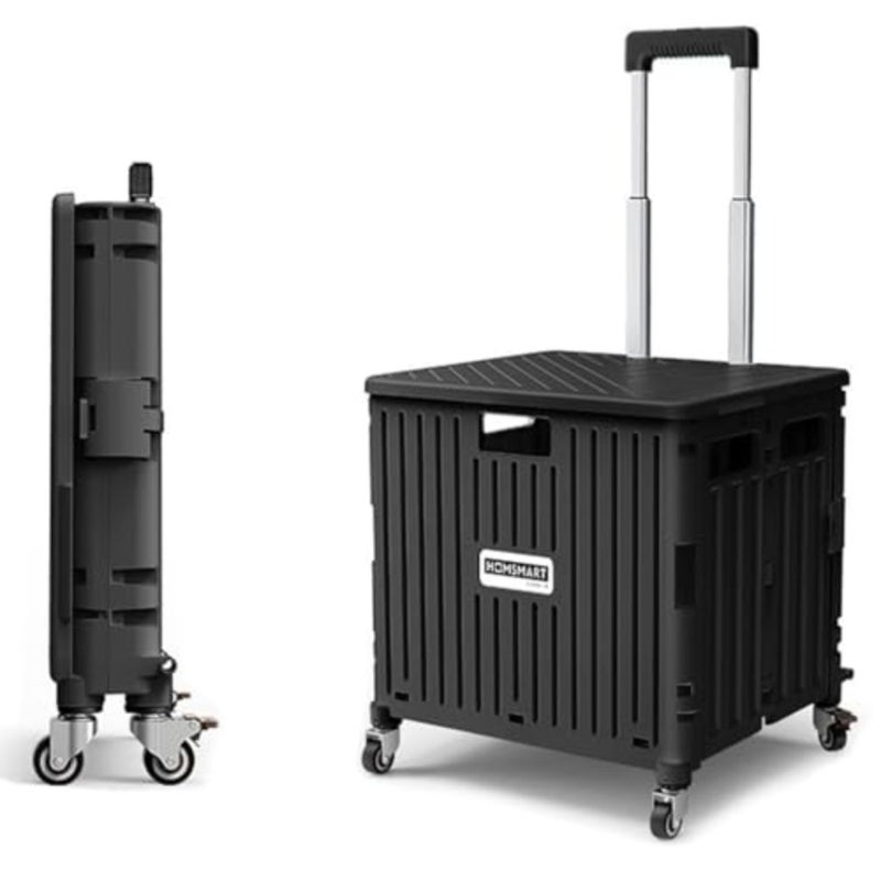 65L Foldable Utility Rolling Shopping Cart, Heavy Duty Rolling Grocery Cart on 4 Wheels, Portable Collapsible Shopping Cart with Telescoping Handle for Tourist Shopping Office Outdoor - Image 1
