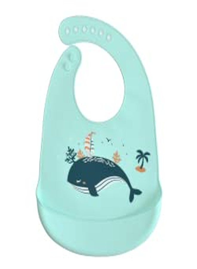 أوشا مريلة أطفال من السيليكون الناعم المقاوم للماء من AUSHA بتصميم لطيف، 6 فتحات، مناسبة للأطفال من عمر 0-6 سنوات (أزرق) - Image 1