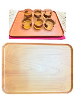 TDAO Plastic Wood Grain Serving Tray, Nordic Style Breakfast Tray, Fruit Decorative Platter, Tea Snack Tray for Coffee, Family Party and Festival 38 x 26.9 x 1.7CM  - Image 1