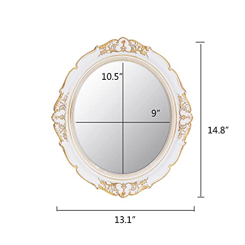 Eaoundm 13.1 x 14.8 inchs Decorative Wall Mirror,Vintage Hanging Mirrors for Bedroom Living-Room Dresser Decor Oval (White) - Image 4