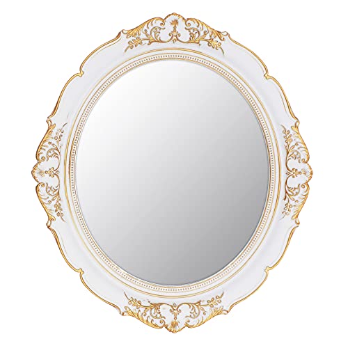 Eaoundm 13.1 x 14.8 inchs Decorative Wall Mirror,Vintage Hanging Mirrors for Bedroom Living-Room Dresser Decor Oval (White) - Image 1