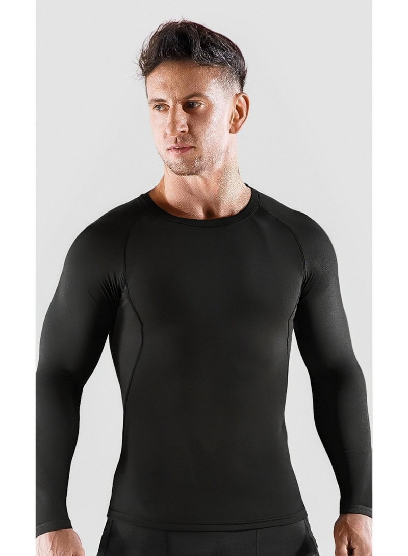 Men's Shapewear Sports Top, Quick-Dry Crew Neck Slim-Fit Long-Sleeve T-Shirt, Body Shaping Undershirt, Abdominal Control Shapewear for Fitness - Image 1