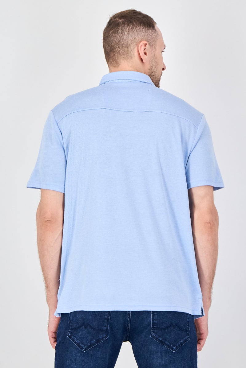 Palm Beach Men Regular Fit Plain Short Sleeve Polo Shirt, Light Blue - Image 3