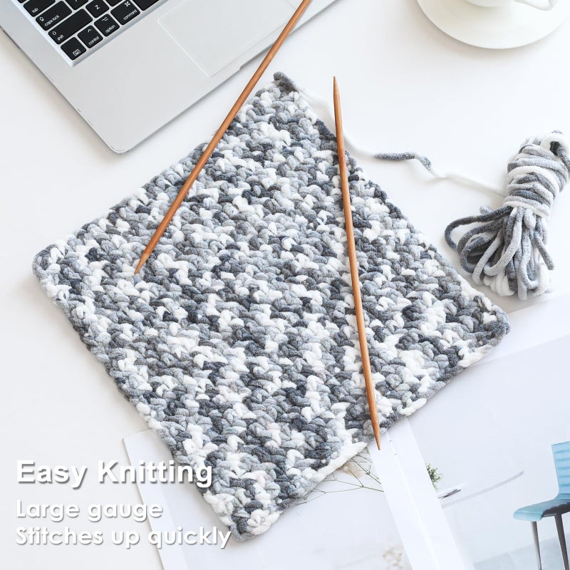 Knyteruna #6 Super Bulky Blanket Yarn for Crocheting - 4 Skeins(Each 10.5oz/300g, 220yds/201m), Chunky Chenille Thick Plush Big Soft Yarn for Crocheting Knitting Blankets, Multi Grey & White - Image 5
