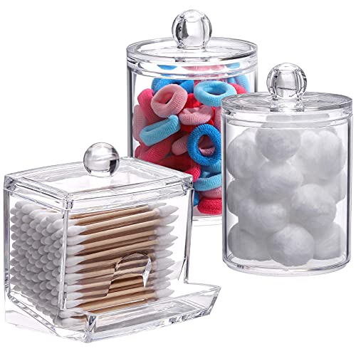 Tbestmax Tbestmax Plastic Qtips Holder Bathroom Container 107 OZ Cotton BallSwabs Dispenser Apothecary Jar Organizer for Storage 3 Pcs 