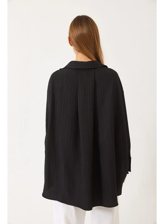 جينجر Oversize Textured Button Up Shirt