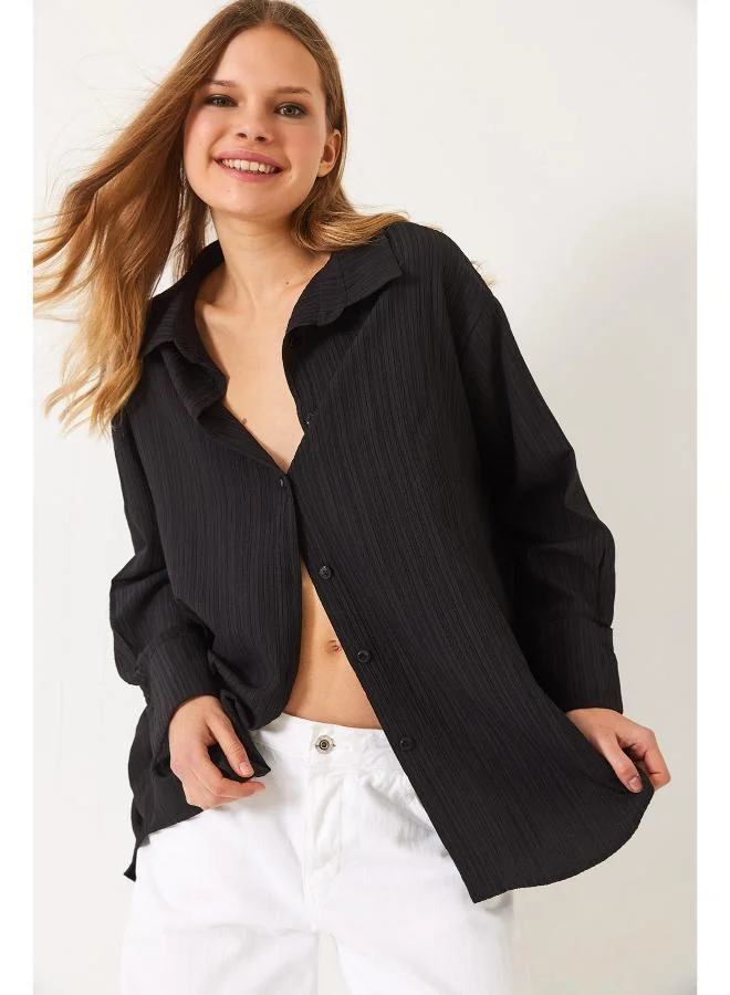 Ginger  Oversize Textured Button Up Shirt for Women | Best Price UAE