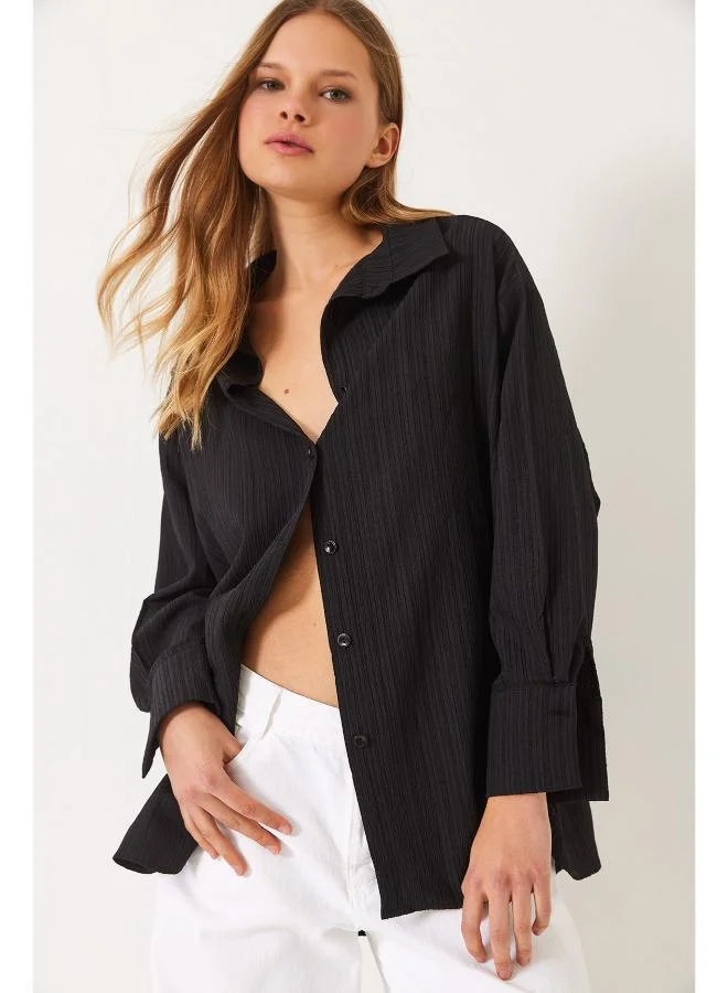 Ginger  Oversize Textured Button Up Shirt for Women | Best Price UAE
