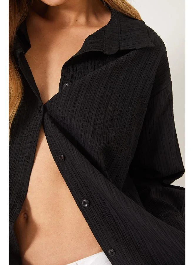 Ginger  Oversize Textured Button Up Shirt for Women | Best Price UAE