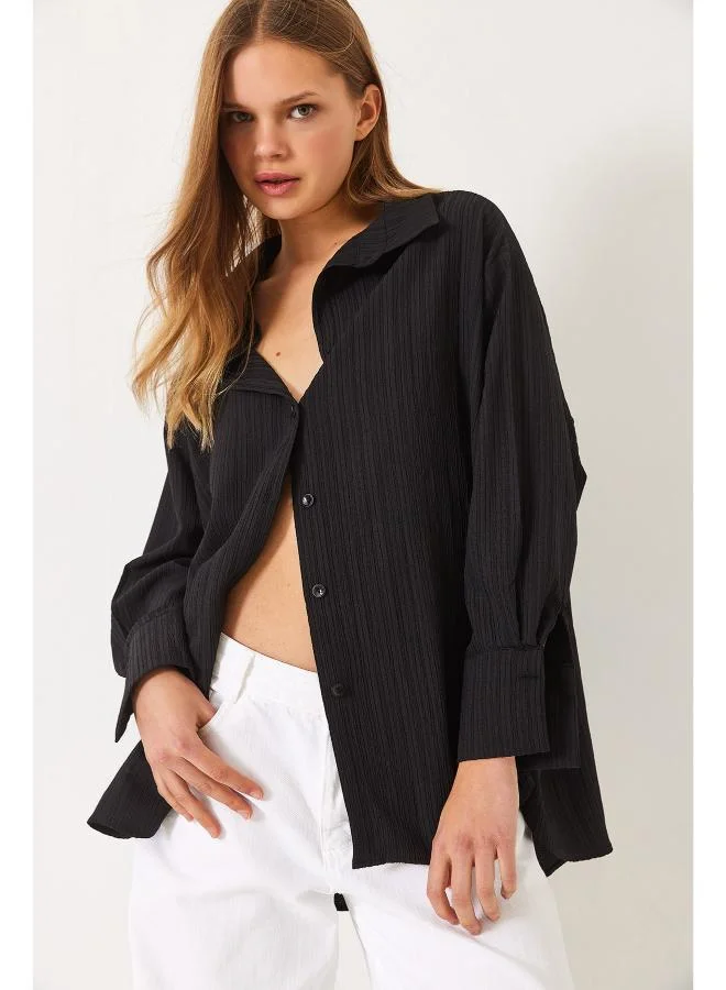Oversize Textured Button Up Shirt