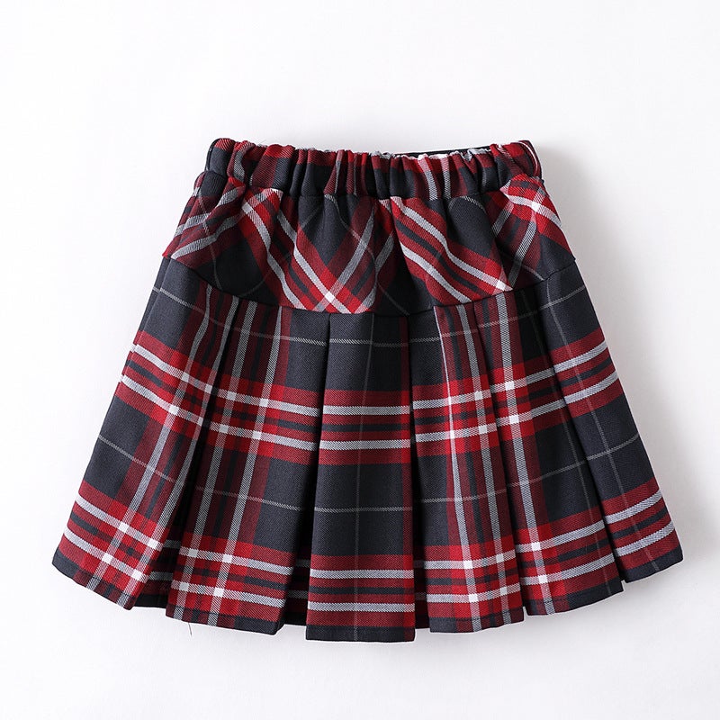 Girls' Skirt Children'S Pleated Skirt Red Plaid Skirt Medium And Big Children'S Short Skirt College Style School Uniform Plaid Skirt - Image 4