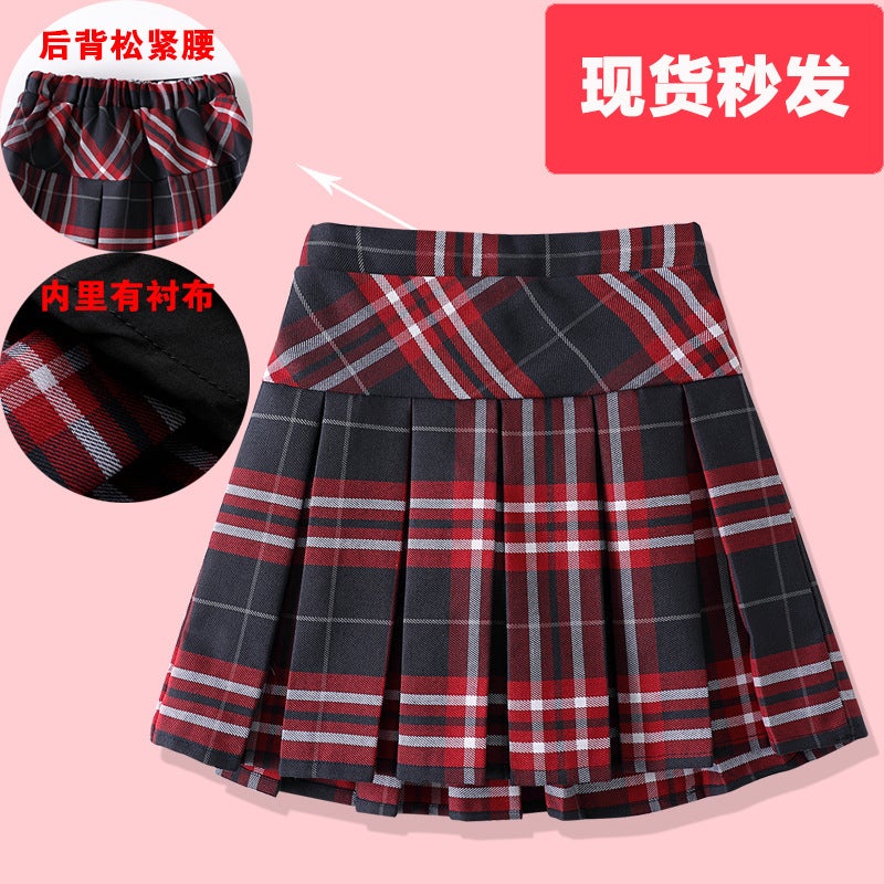 Girls' Skirt Children'S Pleated Skirt Red Plaid Skirt Medium And Big Children'S Short Skirt College Style School Uniform Plaid Skirt - Image 2