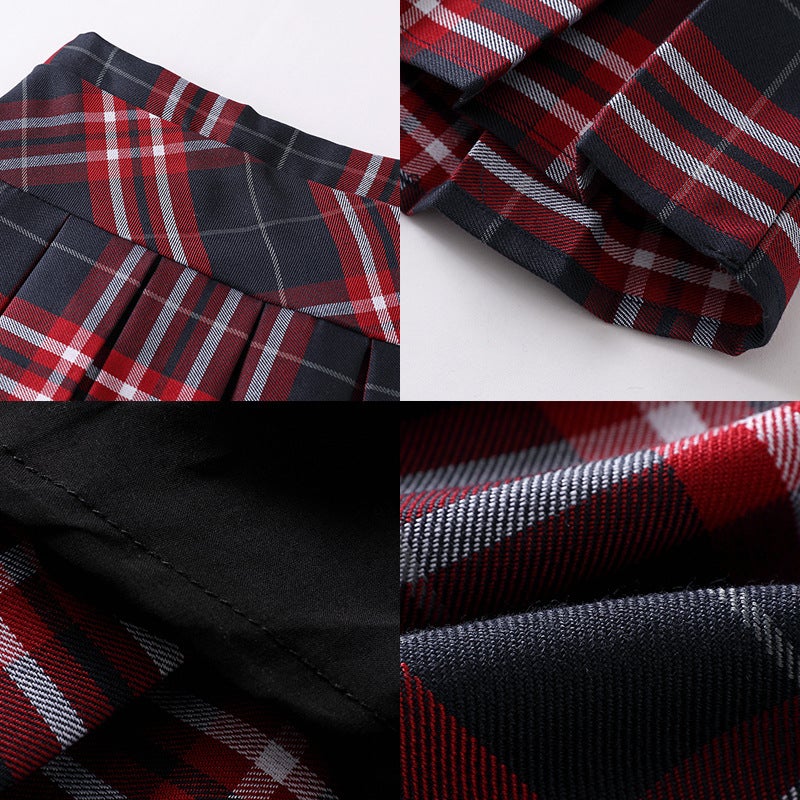 Girls' Skirt Children'S Pleated Skirt Red Plaid Skirt Medium And Big Children'S Short Skirt College Style School Uniform Plaid Skirt - Image 5