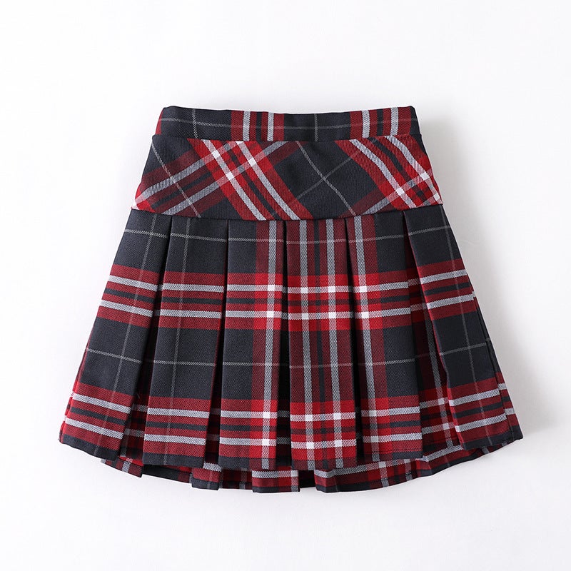 Girls' Skirt Children'S Pleated Skirt Red Plaid Skirt Medium And Big Children'S Short Skirt College Style School Uniform Plaid Skirt - Image 3