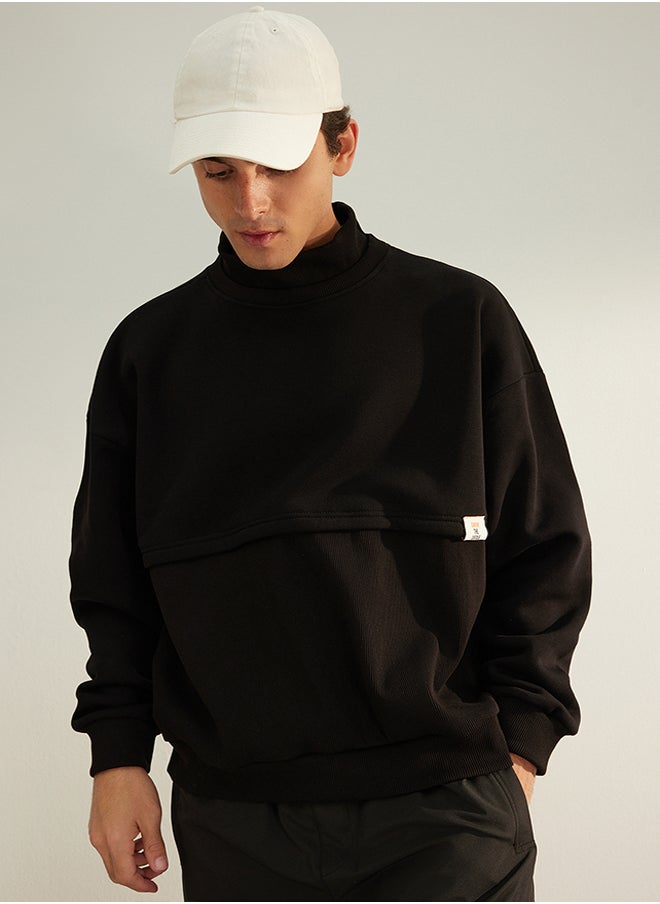 trendyol - Limited Edition Black Oversize/Wide Cut Labeled Fleece Inside Thick Sweatshirt TMNAW24SW00228 - Image 1