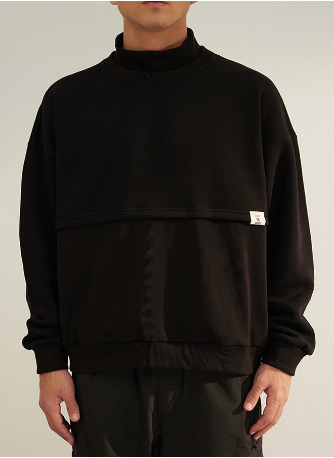 trendyol - Limited Edition Black Oversize/Wide Cut Labeled Fleece Inside Thick Sweatshirt TMNAW24SW00228 - Image 1
