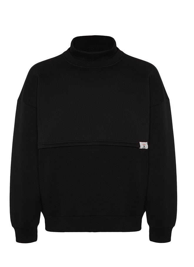 trendyol - Limited Edition Black Oversize/Wide Cut Labeled Fleece Inside Thick Sweatshirt TMNAW24SW00228 - Image 1