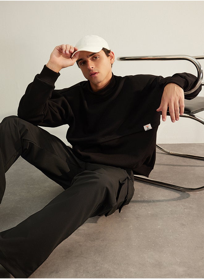 trendyol - Limited Edition Black Oversize/Wide Cut Labeled Fleece Inside Thick Sweatshirt TMNAW24SW00228 - Image 1