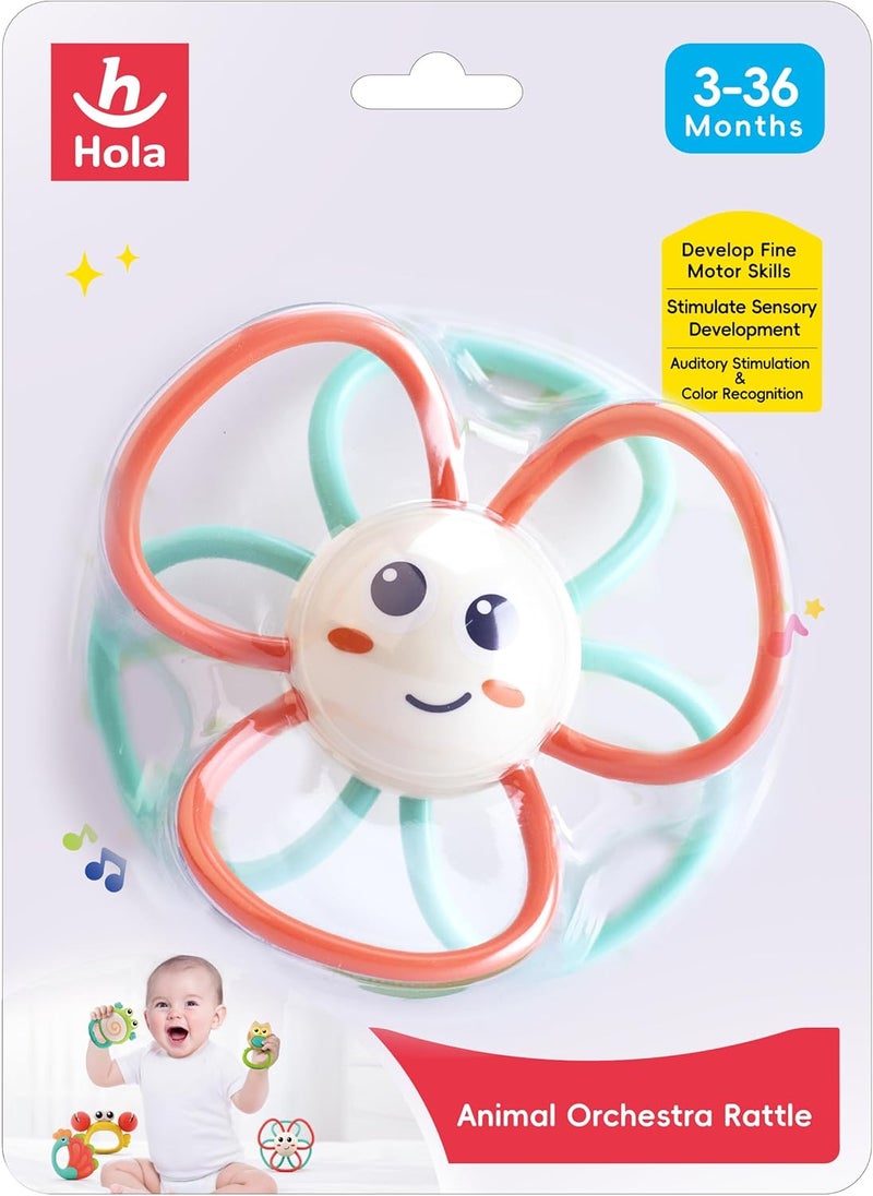 HOLA Sunflower Orchestra Rattle Baby Teether Activity Toy, Teething Relief, Easy to Grasp, Fine Motor Skills, Bright Colors, Sensory Toys, Baby Toys, Baby Teether, Baby Rattle, Animal Rattle 3M+ - Image 5