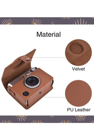 Case for Fuji Mini EVO ,Camera Compatible Camera with Adjustable Shoulder Strap in Brown Lychee Texture Horizontal Style - view 2