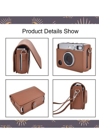Case for Fuji Mini EVO ,Camera Compatible Camera with Adjustable Shoulder Strap in Brown Lychee Texture Horizontal Style - view 3