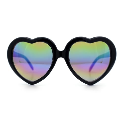 SA106 Womens Mirrored Rusta Mirror Lens Plastic Frame Heart Shape Sunglasses (Black) - Image 5