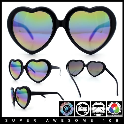 SA106 Womens Mirrored Rusta Mirror Lens Plastic Frame Heart Shape Sunglasses (Black) - Image 3