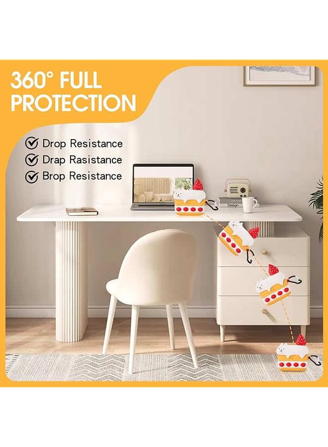 erorex Cute Strawberry Cat Cake Silicone Case Compatible With Airpods Pro Pro2 Shockproof Waterproof Dustproof Full Protective Cover With Metal Keychain For Women Soft Earphone Protector - Image 5