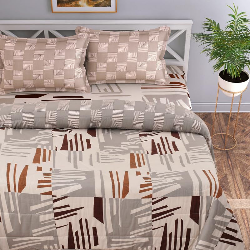 Florida Rose Cotton Reversible AC Comforter Set King Size with 1 bedsheet and 2 Pillow Covers | 4 Pcs Bedding Set with Bag - Mustard - Image 1