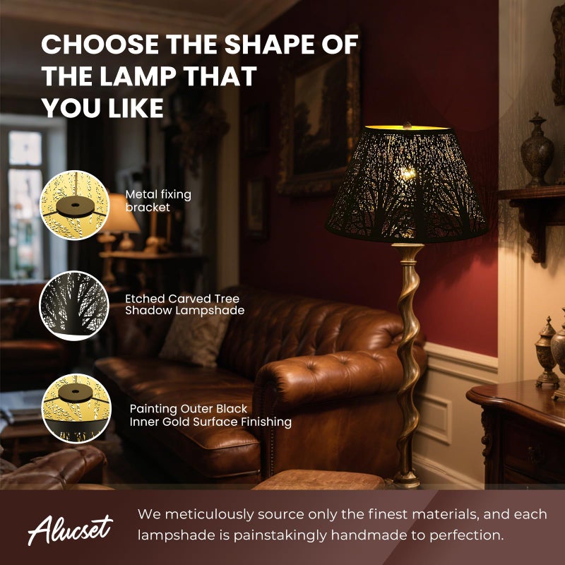 ALUCSET Medium Lamp Shade, ALUCSET Barrel Metal Lampshade with Pattern of Trees Lampshade for Table Lamp, 7x13x7.8 inch, Metal Lampshades, Spider - Image 2