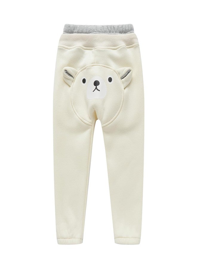 Mud Kingdom Baby Girls Jogger Sweatpants Fleece Drawstring Waist Adjustable Bear Pattern Beige 18-24 Months - Image 2