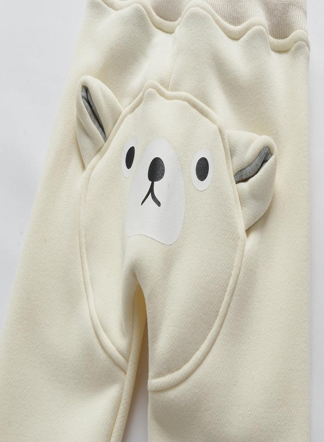 Mud Kingdom Baby Girls Jogger Sweatpants Fleece Drawstring Waist Adjustable Bear Pattern Beige 18-24 Months - Image 4