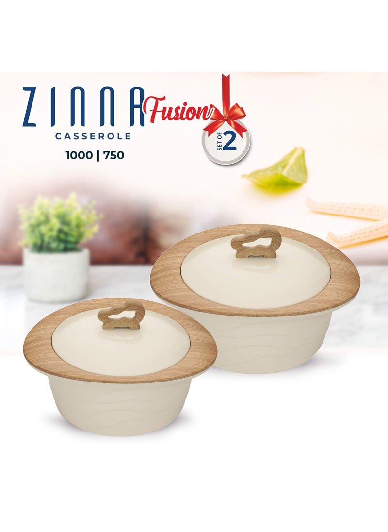 Trueware TRUEWARE Zinna Fusion Casserole Set of 2 750ml1000ml Inner Steel CasseroleBrown PU Insulated BPA free Odour Proof Food Grade Easy to Carry Easy to Store Ideal For Chapatti Roti Curd Maker Kitchen Storage Kitchen accesseroies Thermoware Hot Pot  - Image 2