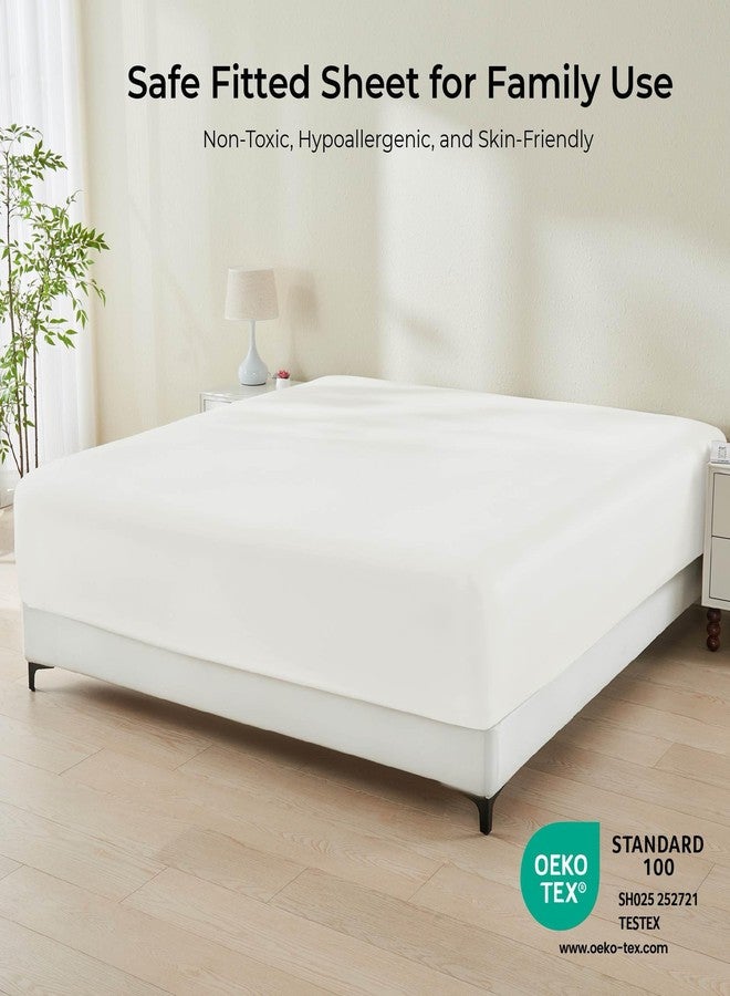 GOKOTTA Fitted Sheet Only - 16 Inch Pocket Bamboo Rayon Fitted Sheet, Super Soft and Cooling Bottom Sheet with 4 Elastic Corner Straps(Cream White, King Size) - Image 4