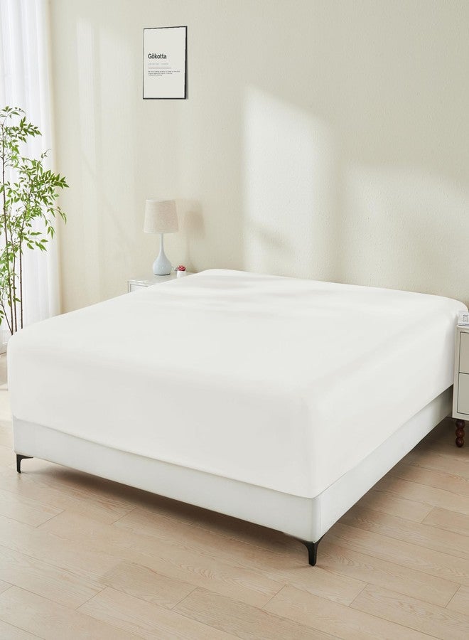 GOKOTTA Fitted Sheet Only - 16 Inch Pocket Bamboo Rayon Fitted Sheet, Super Soft and Cooling Bottom Sheet with 4 Elastic Corner Straps(Cream White, King Size) - Image 1
