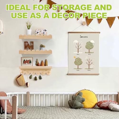 Varbonia Floating Nursery Book Shelves for Wall, 16'' Wood Book Shelf for Baby Boys Girls Bedroom Bathroom and Décor Storage, Wall Shelf for Books, Plants, Toys, Photo Frames (Wooden, 3 Pack) - Image 2