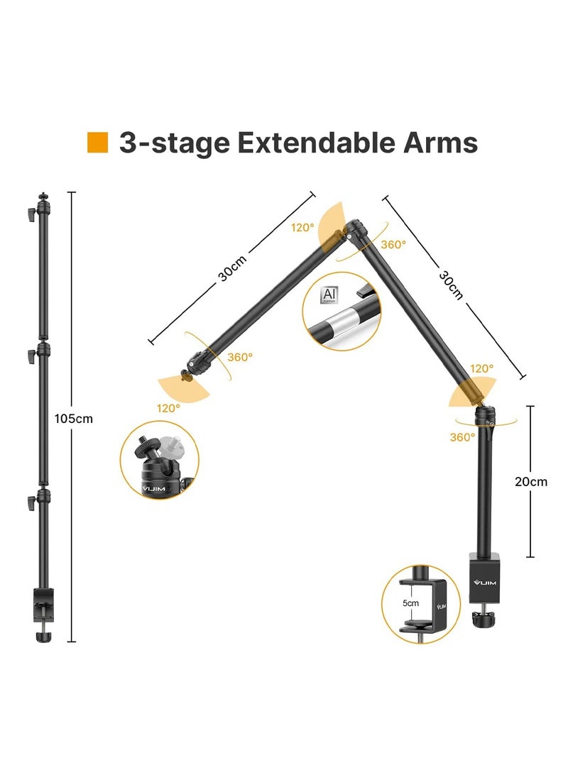 Ulanzi LS08 Flexible Arm Overhead Camera Mount – 3-Section Adjustable Desk Stand with 1/4-Inch Screw & Clamp for Cameras, Microphones, Photography, Video & Live Streaming - Image 2