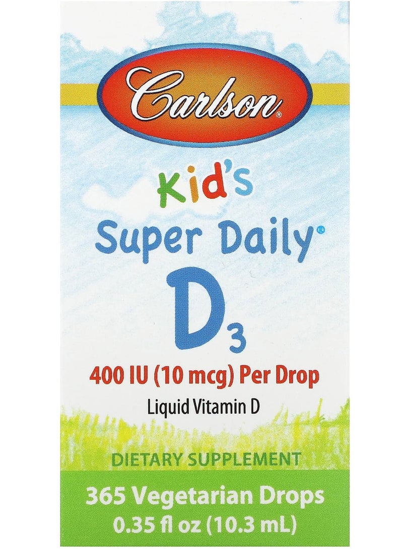 فيتامين د3 للأطفال سوبر دايلي، 10 ميكروجرام (400 وحدة دولية)، 365 قطرة نباتية، 0.35 أونصة سائلة (10.3 مل)
