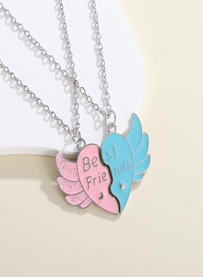 Zbdroxygen Best Friend Necklace, Necklace for 2 Girls, Friendship Necklace for Girls, Matching Necklace Set, Pink and Blue Heart Wings Pendant Necklaces for Besties and Soul Sisters, Gold Chain - Image 5