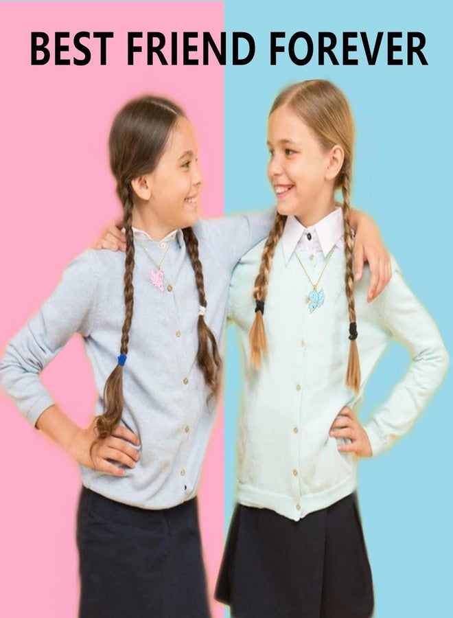 Zbdroxygen Best Friend Necklace, Necklace for 2 Girls, Friendship Necklace for Girls, Matching Necklace Set, Pink and Blue Heart Wings Pendant Necklaces for Besties and Soul Sisters, Gold Chain - Image 2
