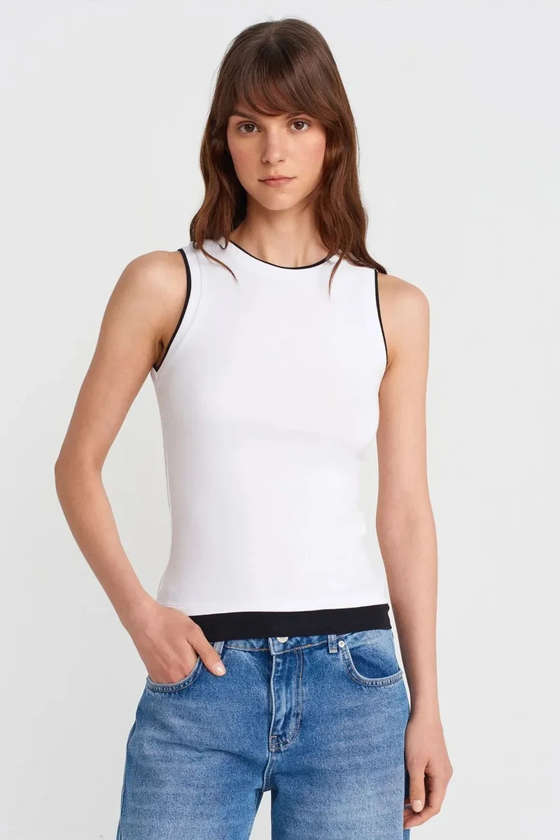 DILVIN Sleeveless Ribbed Cotton Blouse